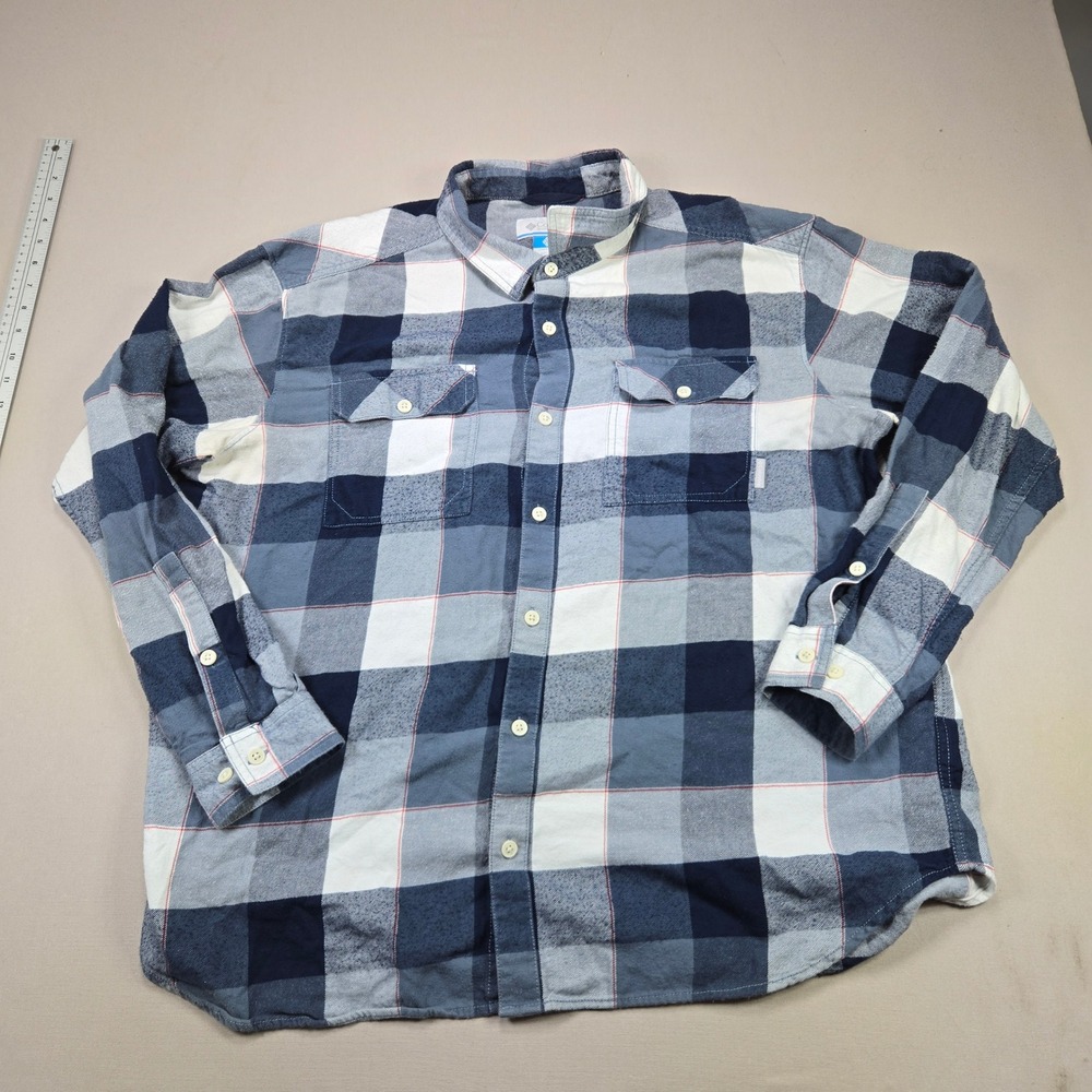 Columbia Shirt Omni-Wick Plaid Button Down Blue Navy White Mens XXL